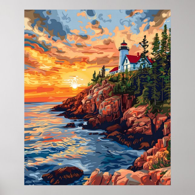Acadia National Park, Maine Lighthouse Travel Poster (Front)