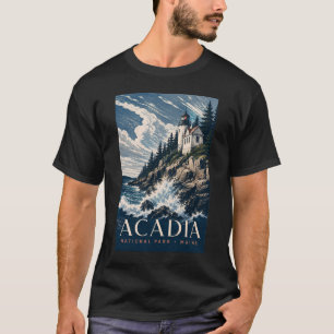 Acadia National Park Maine Modern Woodblock Travel T-Shirt