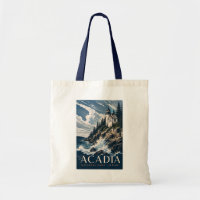 Acadia National Park Maine Modern Woodblock Travel