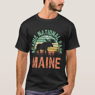 Acadia National Park Maine Moose Hiking Retro Suns T-Shirt