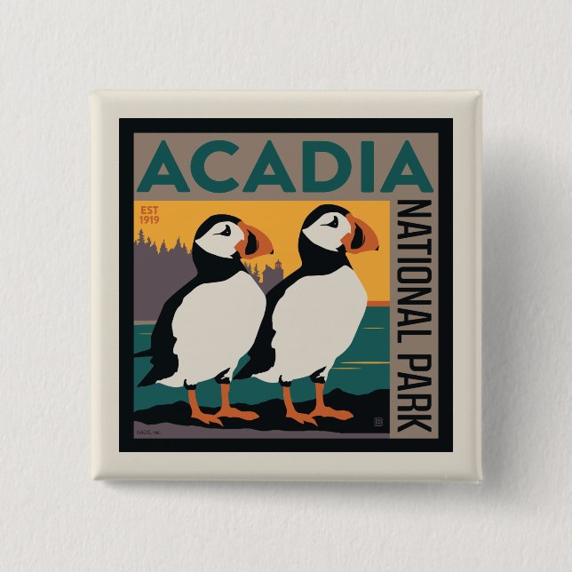 Acadia National Park, Maine | Puffins 15 Cm Square Badge (Front)