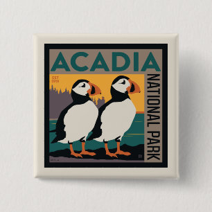 Acadia National Park, Maine   Puffins 15 Cm Square Badge