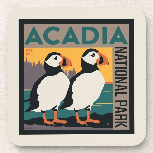 Acadia National Park, Maine | Puffins Coaster (Front)