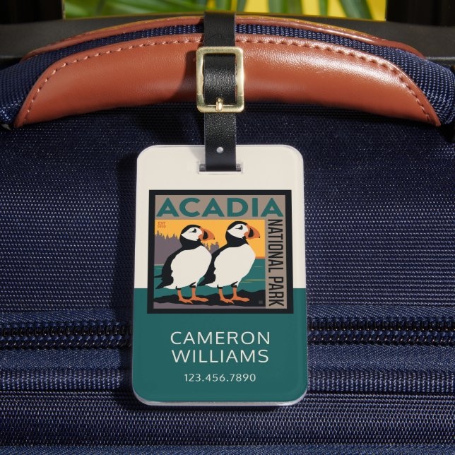 Acadia National Park, Maine | Puffins Luggage Tag (Front Insitu 2)