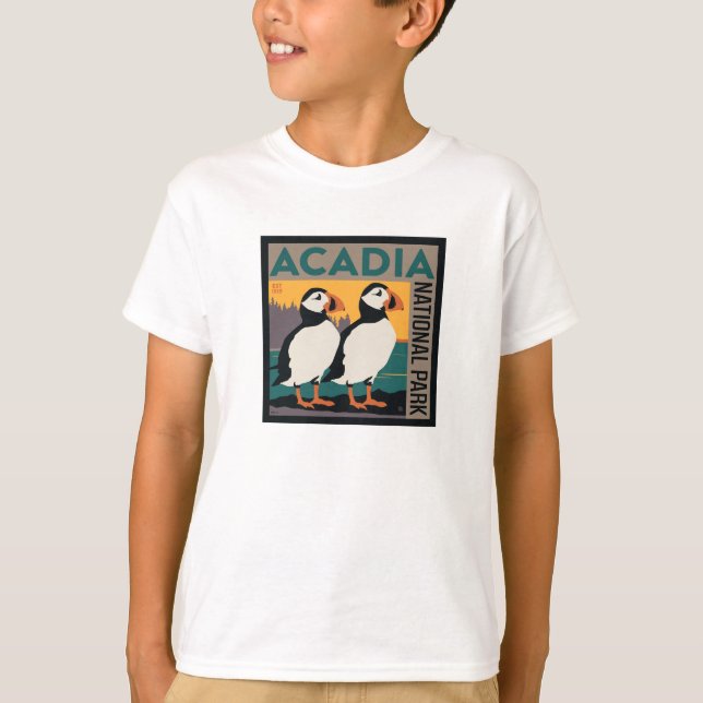 Acadia National Park, Maine | Puffins T-Shirt (Front)