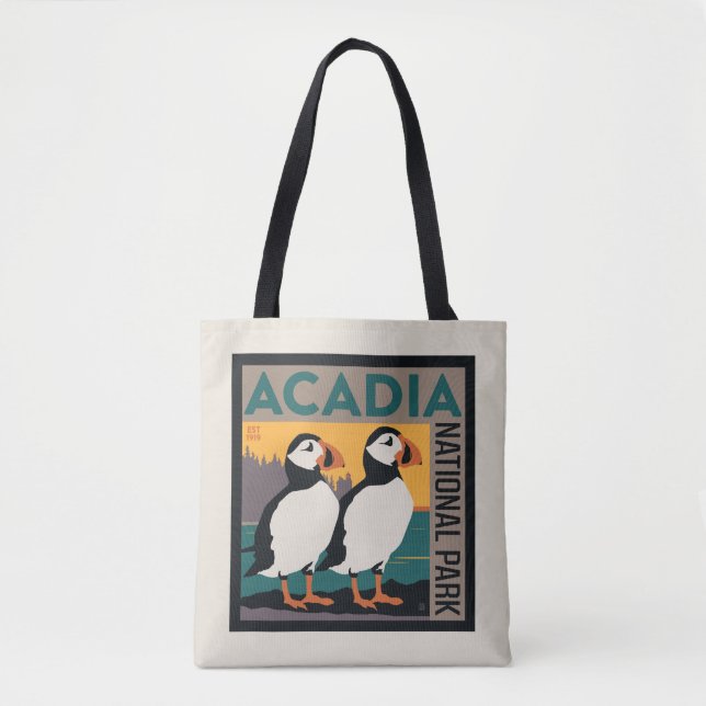 Acadia National Park, Maine | Puffins Tote Bag (Front)