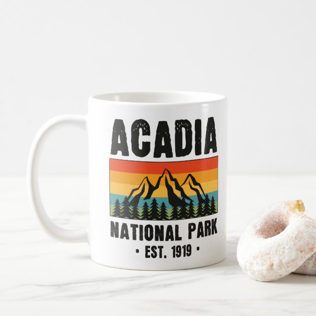 Acadia National Park, Maine Retro Vintage Coffee Mug (With Donut)