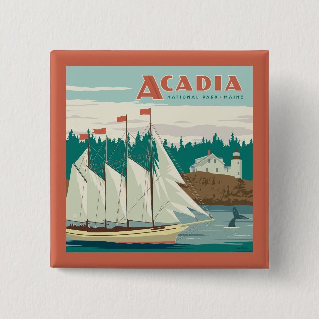 Acadia National Park, Maine | Sailboat & Whale 15 Cm Square Badge (Front)