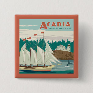 Acadia National Park, Maine Sailboat & Whale 15 Cm Square Badge