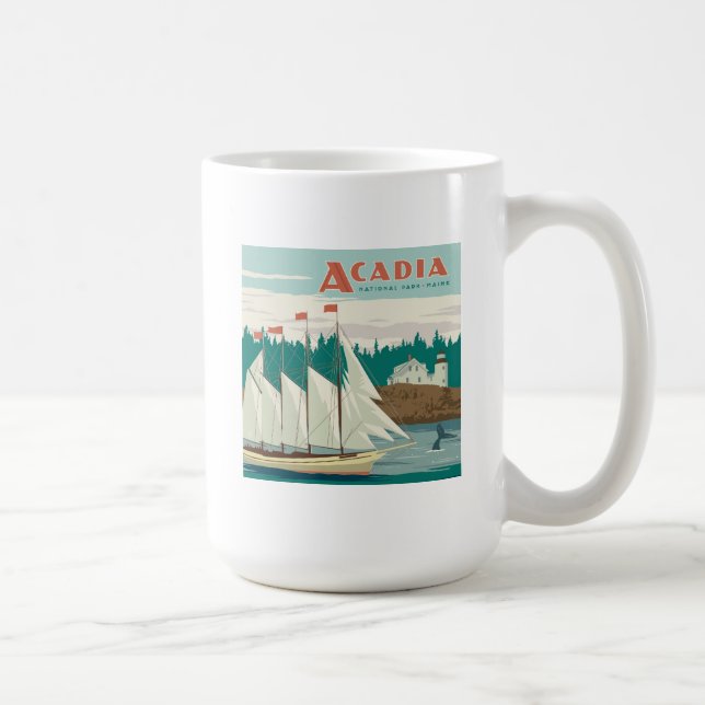 Acadia National Park, Maine | Sailboat & Whale Coffee Mug (Right)