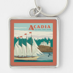Acadia National Park, Maine Sailboat & Whale Key Ring