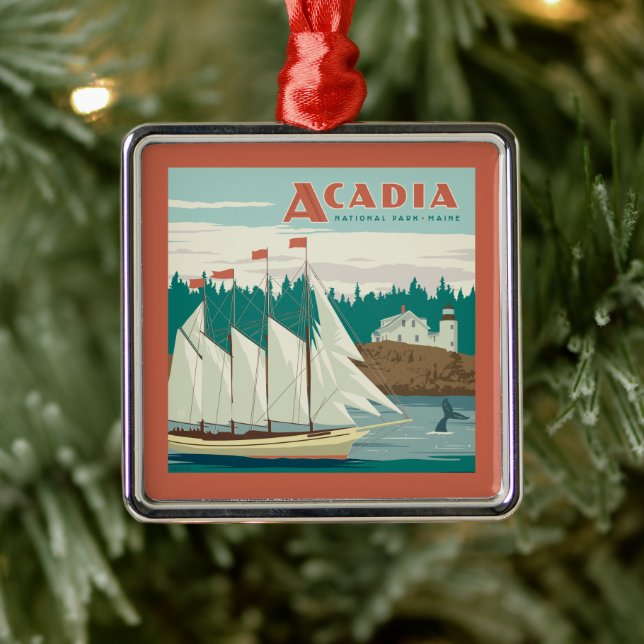 Acadia National Park, Maine | Sailboat & Whale Metal Tree Decoration (Tree)