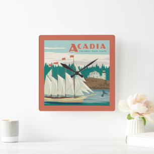 Acadia National Park, Maine   Sailboat & Whale Square Wall Clock