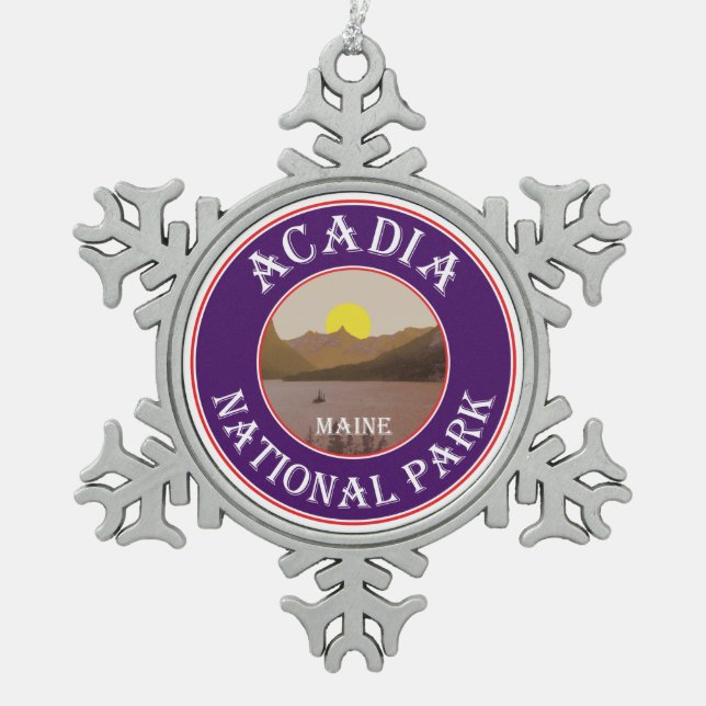 Acadia National Park Maine Snowflake Pewter Christmas Ornament (Front)