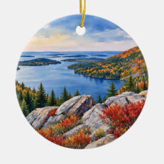 Acadia National Park Maine Watercolor Ceramic Tree Decoration