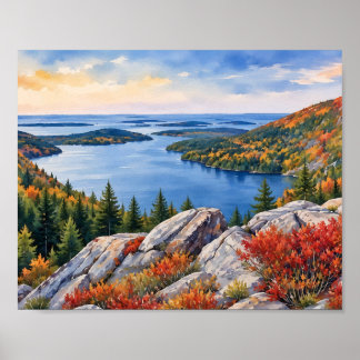 Acadia National Park Maine Watercolor Poster