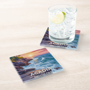 Acadia National Park   Otter Cliffs Maine Travel Glass Coaster