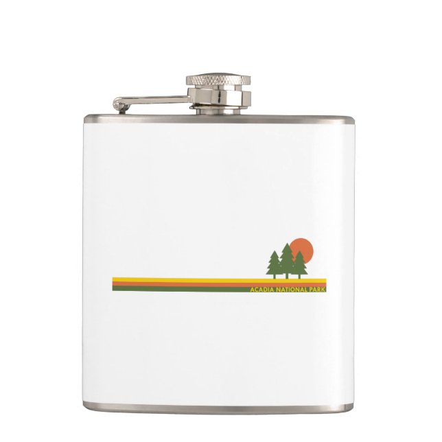 Acadia National Park Pine Trees Sun Hip Flask (Front)