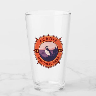 Acadia National Park Puffin Retro Compass Emblem  Glass