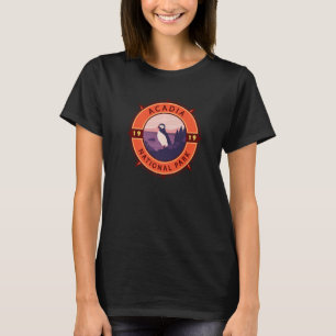 Acadia National Park Puffin Retro Compass Emblem T-Shirt