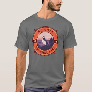 Acadia National Park Puffin Retro Compass Emblem T-Shirt
