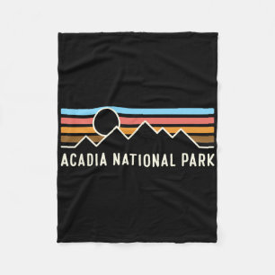Acadia National Park Retro Mountain Lines Camping Fleece Blanket