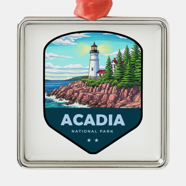 Acadia National Park Shield Metal Tree Decoration (Front)