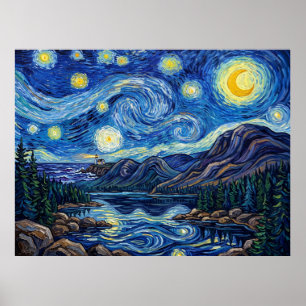 Acadia National Park Starry Night Lighthouse Poster