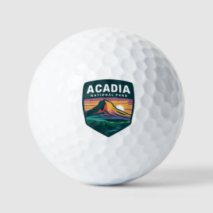 Acadia National Park Sunset Badge Illustration Golf Balls