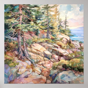 Acadia National Park Watercolor Painting Poster