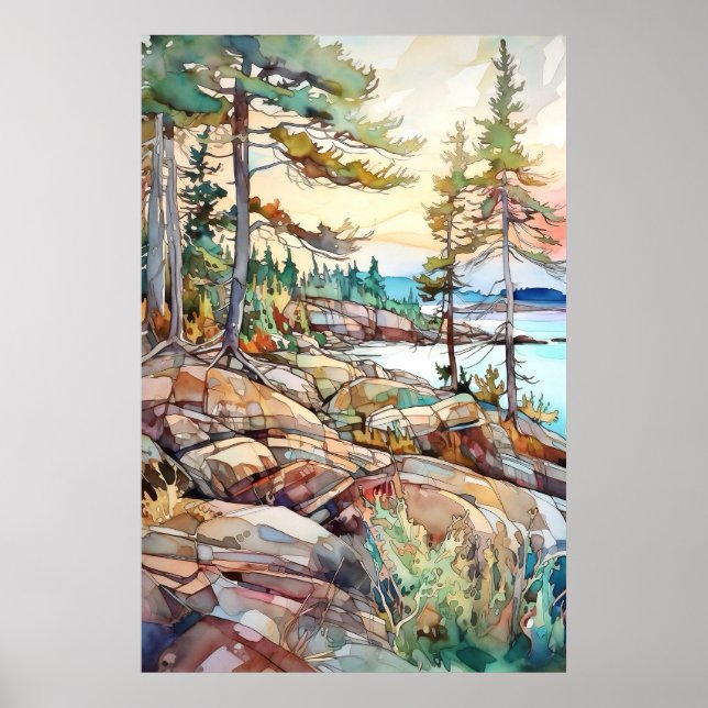 Acadia National Park Watercolor Poster (Front)