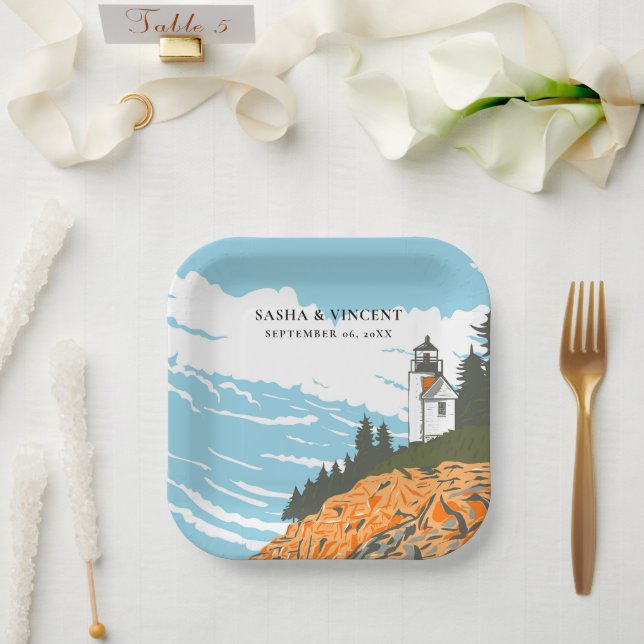 Acadia National Park Wedding Retro Paper Plate (Wedding)