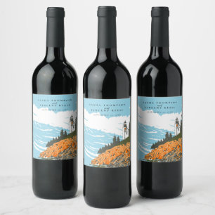 Acadia National Park Wedding Retro Wine Label