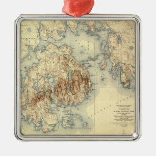 Acadia National ParkTopographic Panoramic Map Metal Tree Decoration