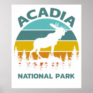 Acadia Vintage Moose National Park Poster