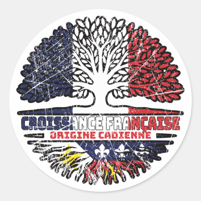 Acadian Cajun French France Tree Roots Flag Classic Round Sticker (Front)