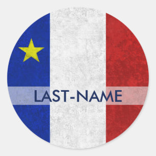 Acadian Flag Surname Distressed Grunge Personalise Classic Round Sticker