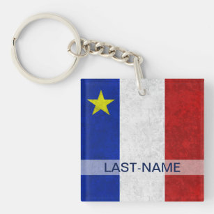 Acadian Flag Surname Distressed Grunge Personalise Key Ring