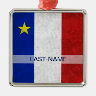 Acadian Flag Surname Distressed Grunge Personalise Metal Tree Decoration
