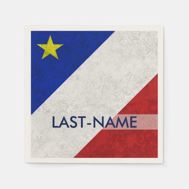 Acadian Flag Surname Distressed Grunge Personalise Napkin (Front)