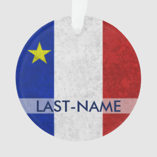Acadian Flag Surname Distressed Grunge Personalise Ornament