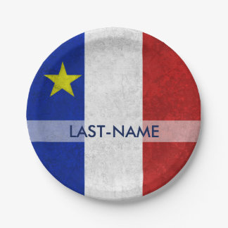 Acadian Flag Surname Distressed Grunge Personalise Paper Plate