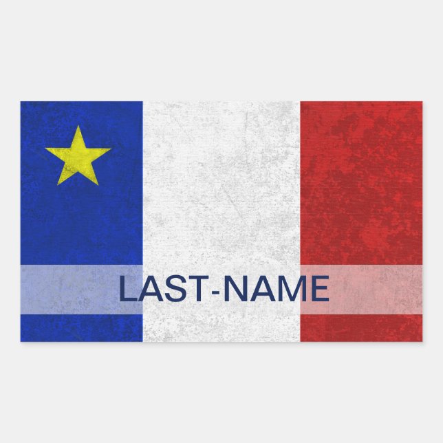 Acadian Flag Surname Distressed Grunge Personalise Rectangular Sticker (Front)