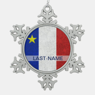 Acadian Flag Surname Distressed Grunge Personalise Snowflake Pewter Christmas Ornament