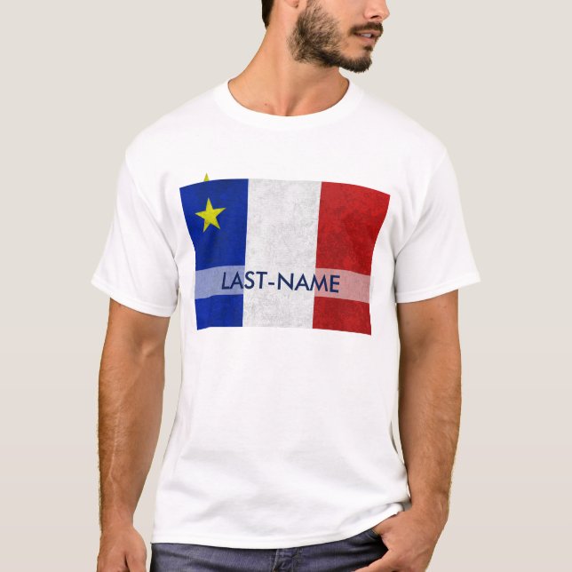 Acadian Flag Surname Distressed Grunge Personalise T-Shirt (Front)