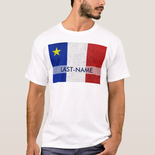 Acadian Flag Surname Distressed Grunge Personalise T-Shirt (Front)
