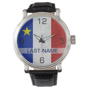 Acadian Flag Surname Distressed Grunge Personalise Watch