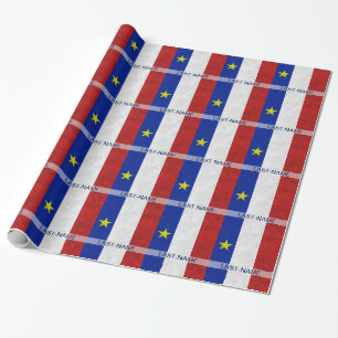 Acadian Flag Surname Distressed Grunge Personalise Wrapping Paper