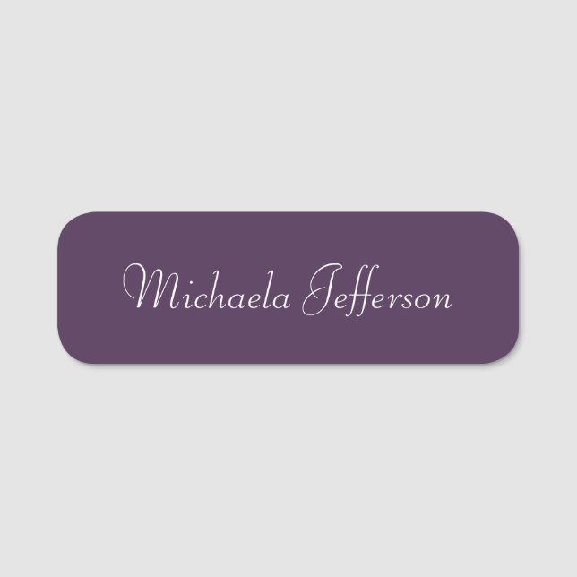 Acai Violet Dark Purple: Handwritten Calligraphy Name Tag (Front)