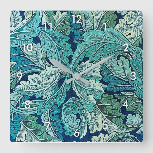 Acanthus Green, William Morris Square Wall Clock (Front)